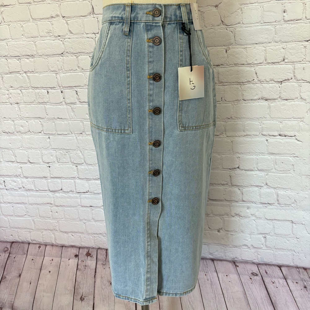 Happily Grey Classic Midi Denim Pencil Skirt --Sz 5/26 - Picture 6 of 15